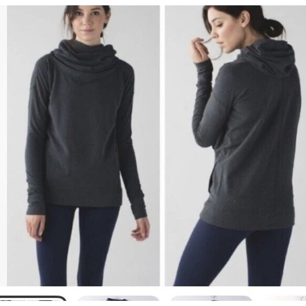 Lululemon Stress Less Hoodie‎ Womens 10 Gray Funnel Neck Running Sweatshirt